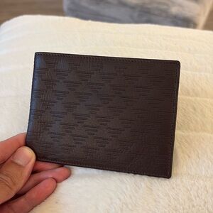 New Emporio Armani Dark Brown Leather Embossed 8-card Bifold Wallet